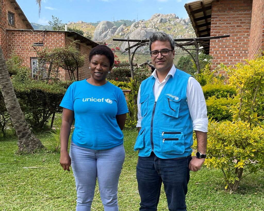 Naomi Kalemba ja Shahid Hanif työskentelevät UNICEFilla Malawissa.