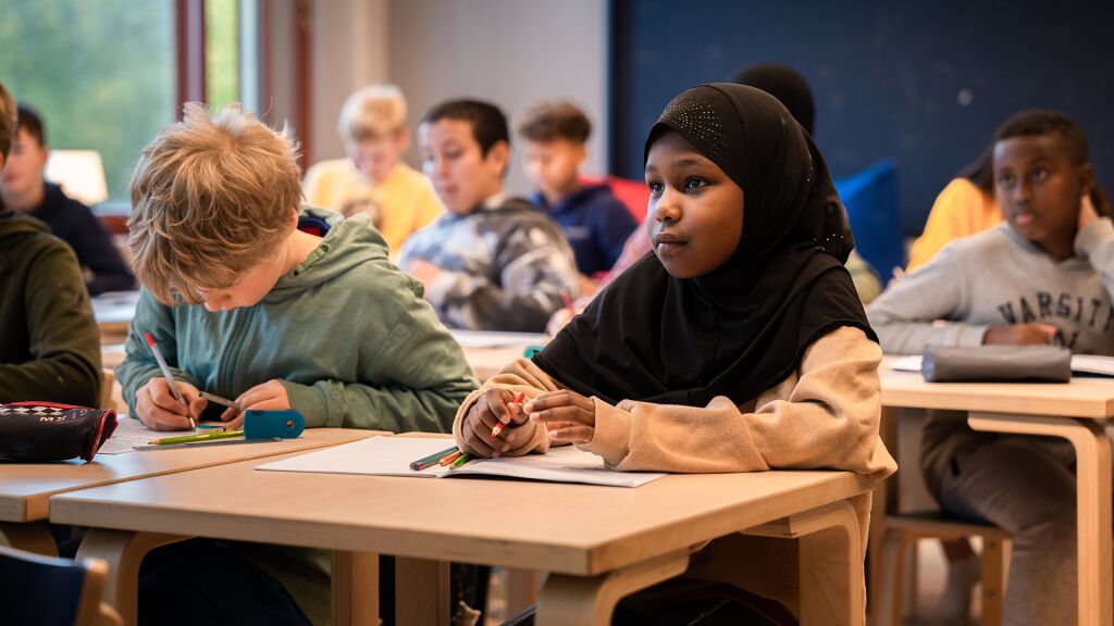 Koululaisia opiskelemassa koululuokassa.