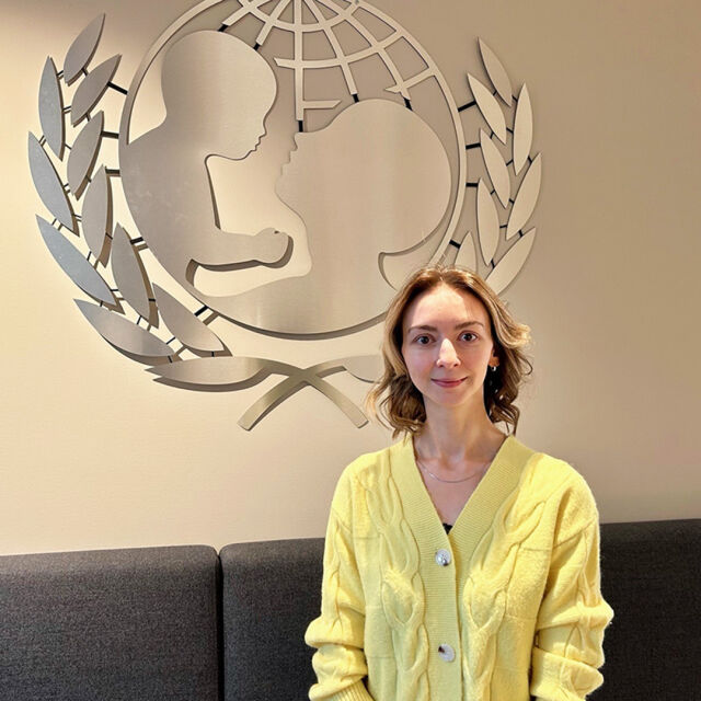 UNICEF Ukrainan kumppanuusvastaava Olha Pryshko Helsingissä. 