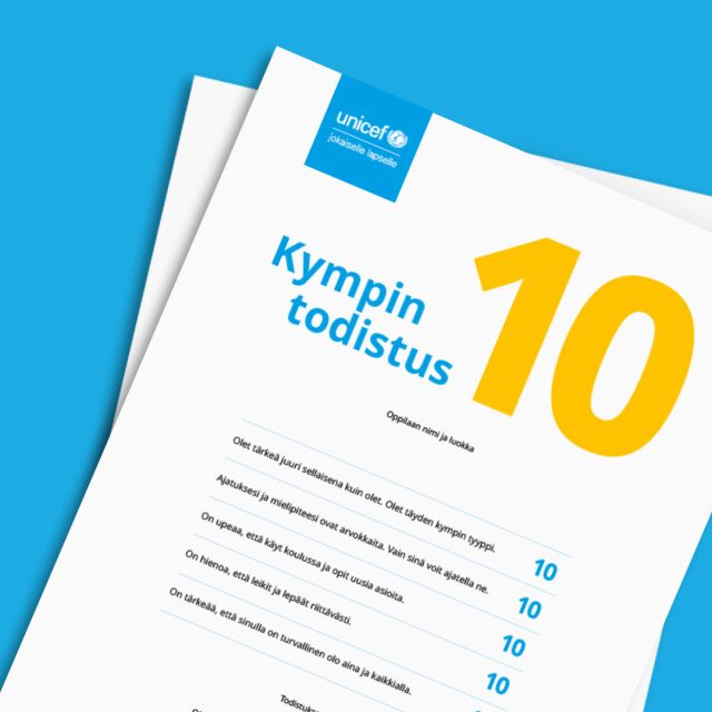 Kympin todistus sinisellä pohjalla