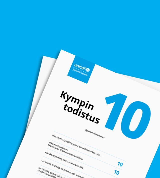 Kympin todistus sinisellä pohjalla