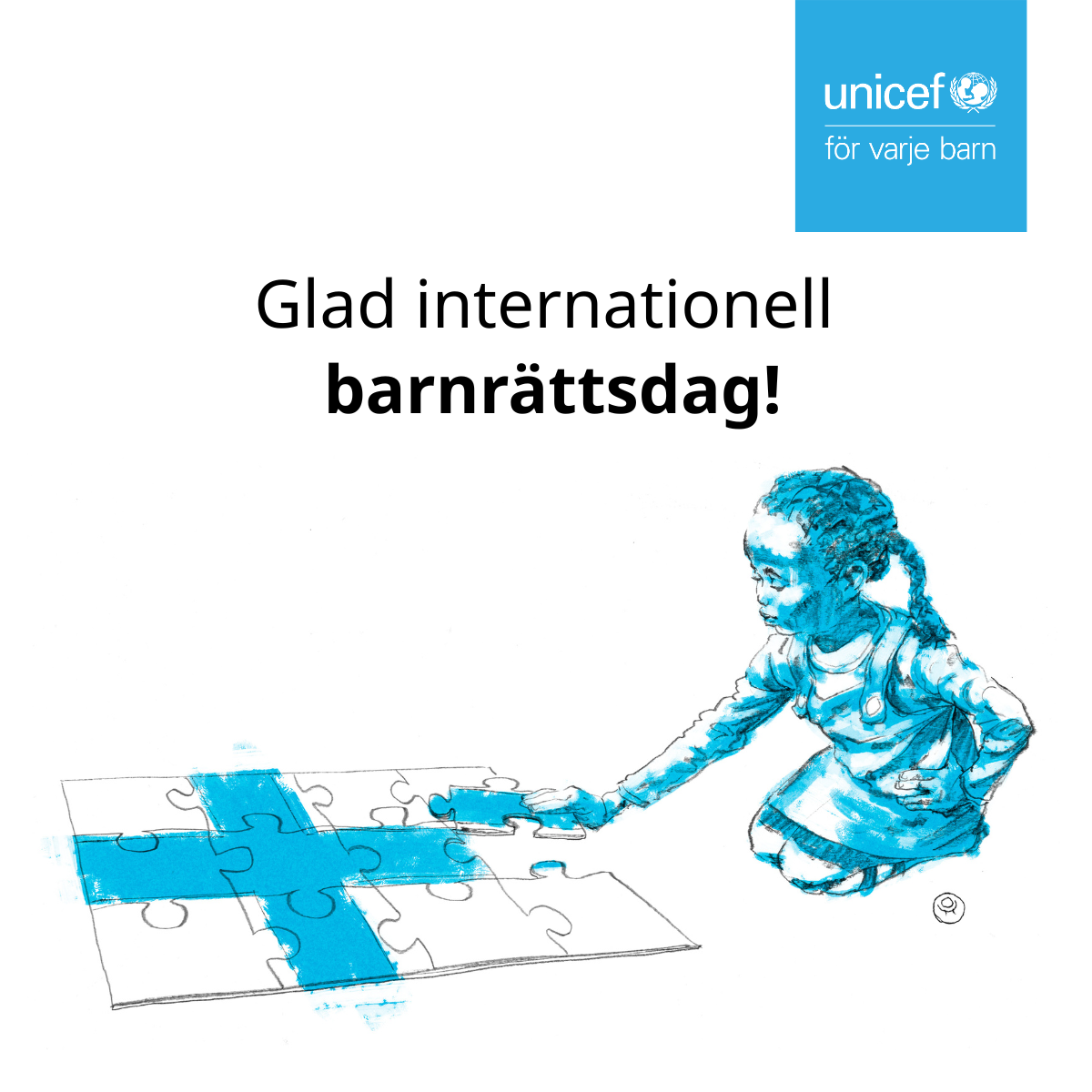 En flicka med Finlands flagga.